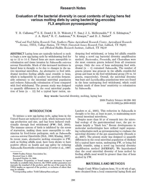 Evaluation of the bacterial diversity in cecal contents of laying hens fed various molting diets by using bacterial tag-encoded FLX amplicon pyrosequencing.jpg