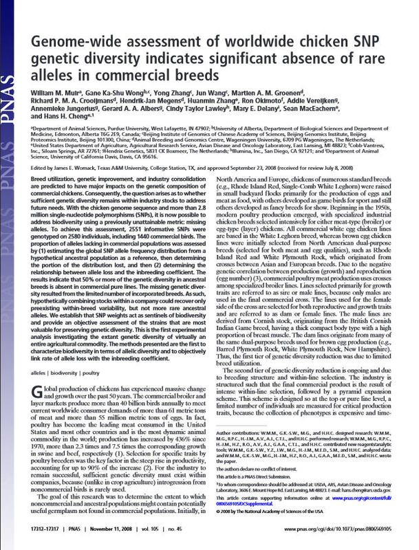 Genome-wide assessment of worldwide chicken SNP genetic diversity indicates significant absence of rare alleles in commercial breeds.jpg