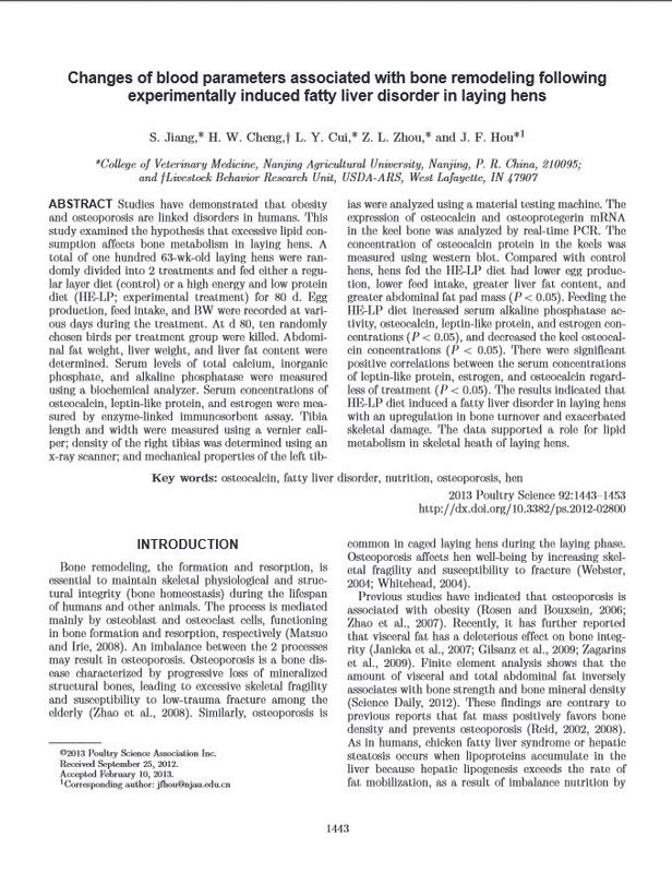 Changes of blood parameters associated with bone remodeling following experimentally induced fatty liver disorder in laying hens.JPG