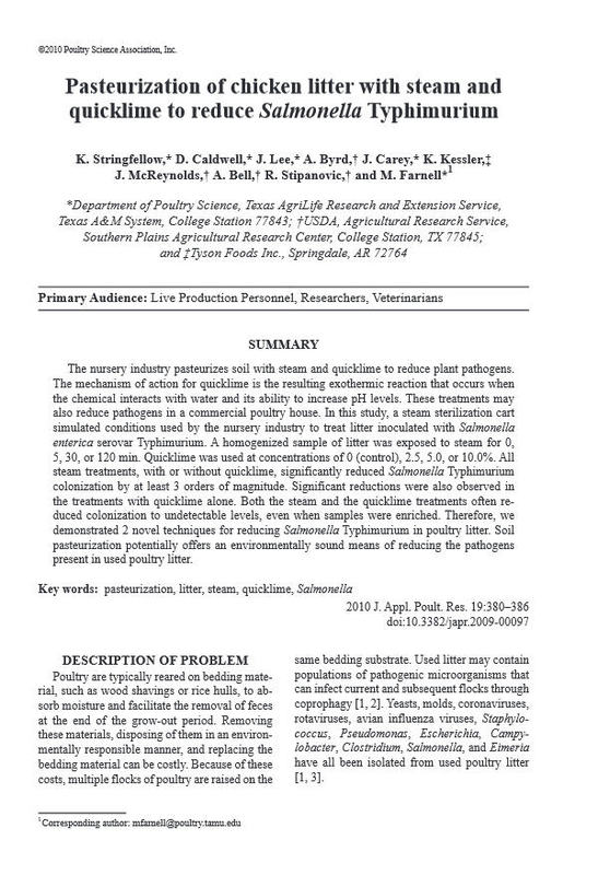 Pasteurization of chicken litter with steam and quicklime to reduce Salmonella Typhimurium.jpg