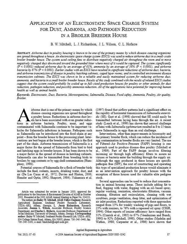 Application of an electrostatic space charge system for dust, ammonia, and pathogen reduction in a broiler breeder house.jpg